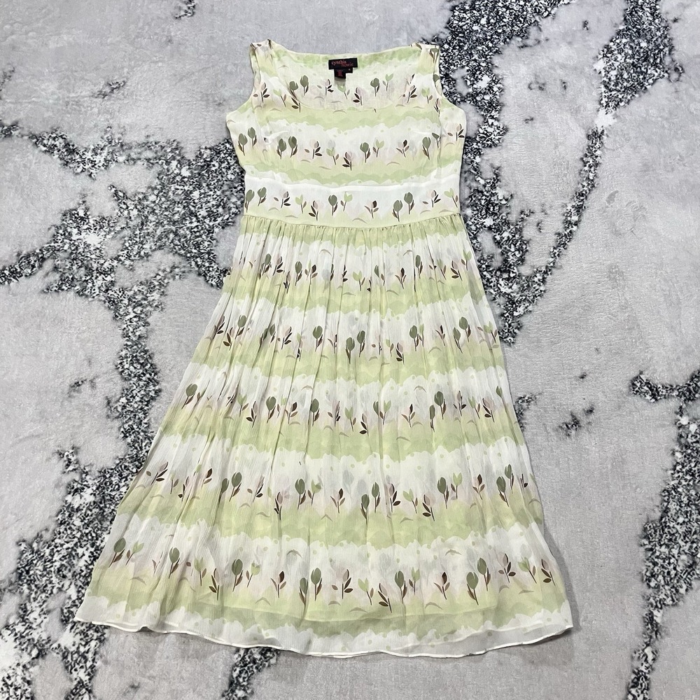 Cynthia Howie Silk Sleeveless Midi‎ Dress Green Floral Womens Size 4